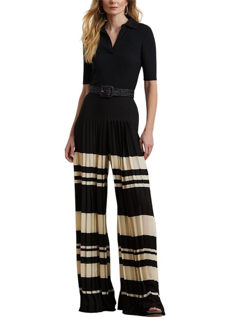 PANTALONI donna IN GEORGETTE PLISSETTATA A RIGHE avorio e nero Ralph Lauren | 200970173001